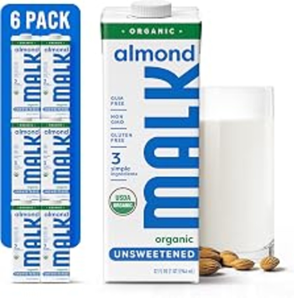 MALK Unsweetened Almond Milk - Organic & Shelf Stable Creamer - 32OZ 6-Pack | Plant-Based Milk For Cereal, Smoothies, Coffee, Dairy Free & Vegan, Non GMO, No Gums or Fillers