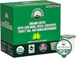 USDA Organic Mushroom Coffee Pods. High Altitude, Low Acid, Smooth Tasting | With Lion's Mane, Reishi, Cordyceps, Turkey Tail, & Chaga Mushrooms. Fair Trade, Instant Nootropic Coffee Medium Roast Ground