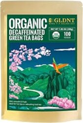 GLDNT Organic Decaf Green Tea Bags, Organic Green Tea Decaffeinated, 100 ct | Delicate Smooth Flavor Without Bitterness, CO₂ Decaffeinated, No Added Flavor, Gluten Free, Hot or Iced, Resealable Bag