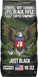 Black Rifle Coffee Medium Roast Ground Coffee Just Black 18 oz | Veteran Founded, 100% Arabica, cocoa, vanilla & buttery notes, ground coffee medium roast