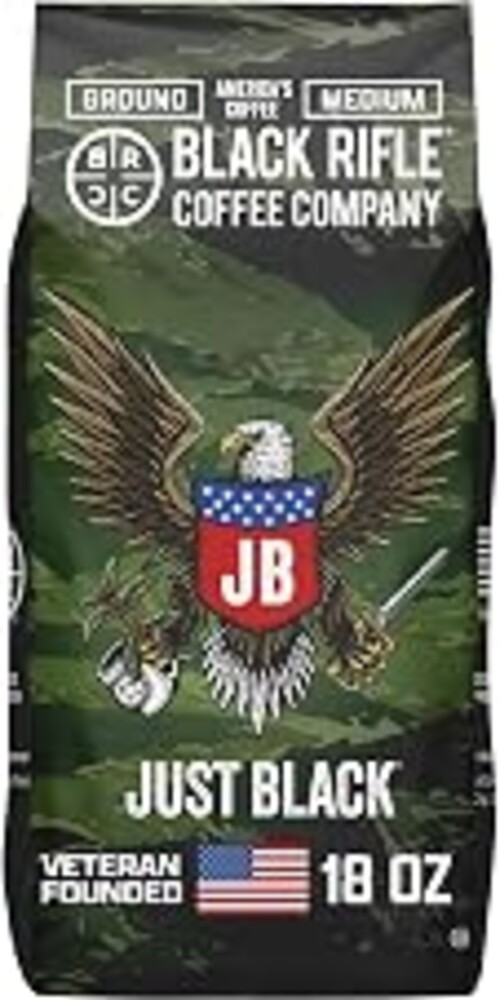 Black Rifle Coffee Medium Roast Ground Coffee Just Black 18 oz | Veteran Founded, 100% Arabica, cocoa, vanilla & buttery notes, ground coffee medium roast