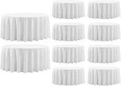 Aocoz 10 Pack White Round Tablecloths 120 Inch for Dining Tables | Washable Decorative Linen Polyester Table Cover for Banquets Buffets Parties and Weddings
