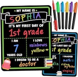 First Day of School Sign Board with Liquid Chalk Markers - 14”x11” Double-Sided & Reusable Board - My First and Last Day - Back to School Supplies - First Day of Kindergarten Preschool