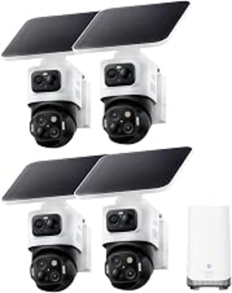 eufy Security eufyCam S4, 4-Cam Kit, 4K Solar, 3-Lens PTZ，Wireless System | 360° Coverage, Cross-Cam Tracking, AI Facial Recognition, 8X Auto Zoom, No Monthly Fee, Expandable up to 16TB