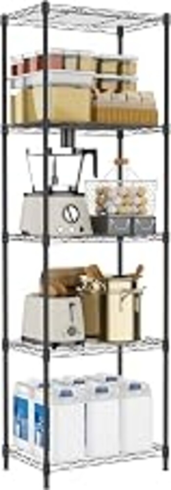 M MZG 5 Tiers Shelf Metal Storage Shelves Wire Rack Closet Organizers with Wheel for Garage Kitchen Bathroom Laundry Black 11.8" D x 17.7" W x 55" H