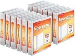 Cardinal Economy 3-Ring Binders, 1.5", Round Rings, Holds 350 Sheets, ClearVue Presentation View, Non-Stick, White, Carton of 12 (90631)