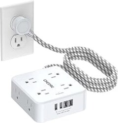 Surge Protector Power Strip - CHCORE 5Ft Braided Extension Cord with 8 Outlets with 4 USB (2 USB C) Charging Ports, Flat Plug Multi Plug Outlet Extender Charging Station for Home Office, ETL, White
