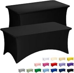 Fixwal 2 Pack 6FT Black Tablecloth Rectangle Spandex Fitted Table Cover | Fit for 6 Foot Rectangle Table, Washable Stretch, Ideal for Party, Wedding, Buffet, Graduation Decoration, Vendor Booth