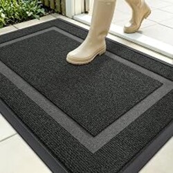 OLANLY Front Door Mat Outside 35x23, All-Season Heavy-Duty Rubber Doormat | Black, Absorbent, Stain and Fade Resistant, Waterproof Non-Slip Backing, Low-Profile Indoor Outdoor Floor Mat for Entryway