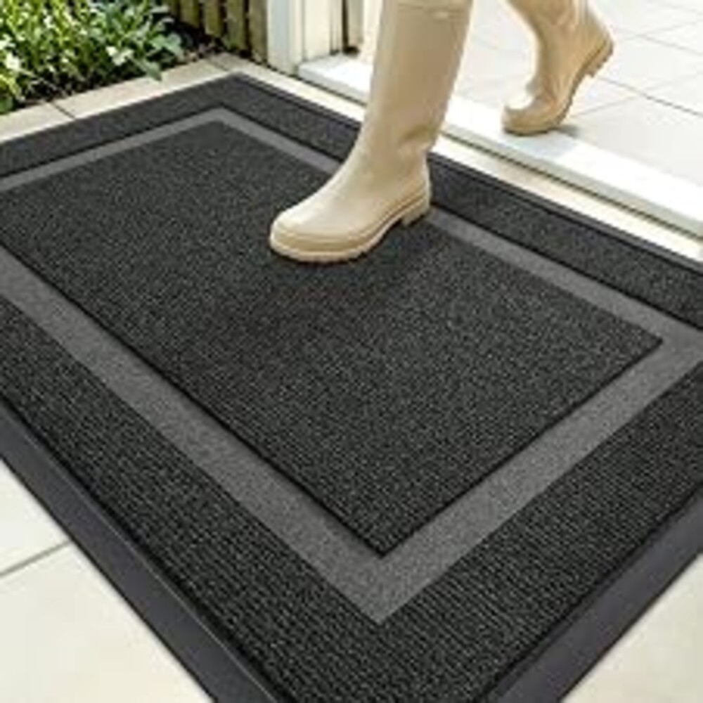 OLANLY Front Door Mat Outside 35x23, All-Season Heavy-Duty Rubber Doormat | Black, Absorbent, Stain and Fade Resistant, Waterproof Non-Slip Backing, Low-Profile Indoor Outdoor Floor Mat for Entryway