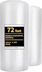 Bubble Cushioning Wrap 2 Pack 12 Inch x 72 ft Total Bubble Wrap for Packing，Moving Boxes and Shipping for Your Business，Perforated Every 12 in.Suitable for Filling Packaging Boxes.