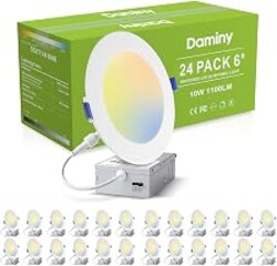 DAMINY 24 Pack 6 Inch LED Recessed Lighting, Canless Wafer Downlight, White | 5CCT, Ultra-Thin Recessed Light with Junction Box, Dimmable, 10W 1100LM 120V, IC&Damp Rated