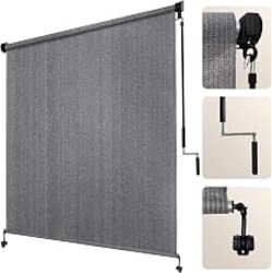 Artpuch Outdoor Roller Shade 8' W x 8' H, Gray Exterior Cordless Patio Shades Roll Up Blinds with Spliced Pole Design, (2 Poles, One-Piece Fabric)