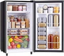 DUMOS 3.2 Cu.Ft Mini Fridge with Freezer, Single Door Refrigerator with Adjustable Thermostat, Compact Small Fridge for Bedroom, Office, Dorm, Black, Single Door