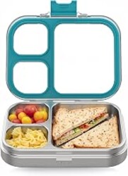 HOMEKOL Stainless Steel Bento Lunch Box, Blue, 3.3Cups | 3-Compartment,Leak-Proof, for Kids & Adults, BPA-Free, Dishwasher Safe, Clear Tritan Lid, 800ml (Not Insulated)