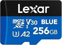 Lexar 256GB Blue Micro SD Card Up to 160MB/s microSDXC UHS-I Memory Card | C10, U3, A2, V30, Full HD, 4K UHD, High Speed TF Card with SD Adapter
