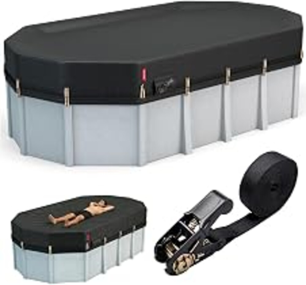 QH.HOME 18x33Ft Oval Pool Cover,Windproof Ratchet Straps&Thick Fabric | Storm‑Resistant(Ratchet 2K-lb Break Strength),500D One-Piece Tear-Resistant for Above Ground Pools,Blocks Debris & Snow&Water