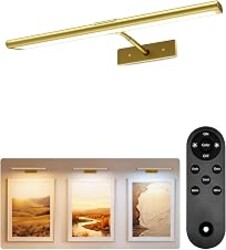 EZVALO Picture Light for Wall, 4800mAh Rechargeable Wireless Remote, 16‘’ Dimmable Magnetic LED Art Display Light with 3 Color Temperatures, for Gallery, Living Room, Bedroom, Hallway (Gold)