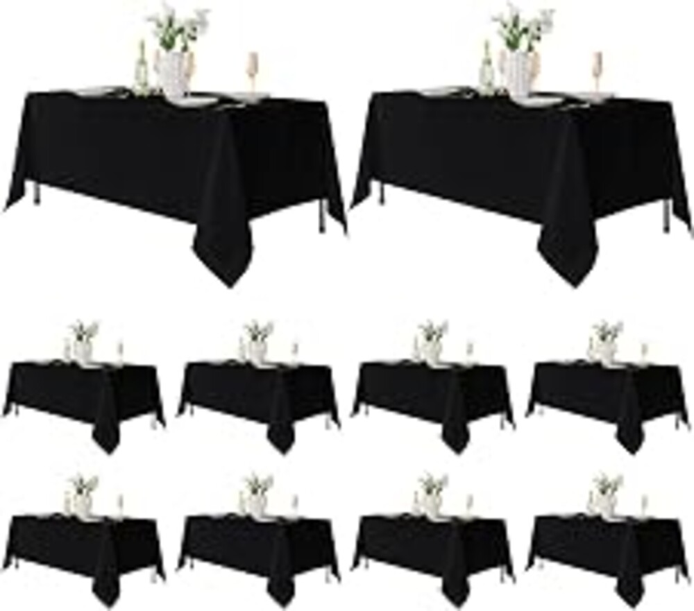 Fitable 10 Pack Black Tablecloths 70x120 Inch for 6-8 Ft Rectangle Tables | Stain & Wrinkle Resistant, Washable Polyester Cloth Covers for Wedding Party Dining Banquet Event Catering Reception