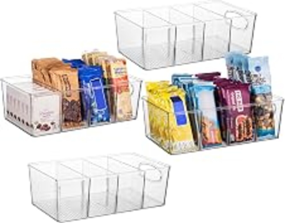 ClearSpace Pantry Organizers and Storage and Cabinet Organizer, 4 Pack | Storage bin with divider for organizing pantry items, food containers, kitchen essentials, and refrigerator storage