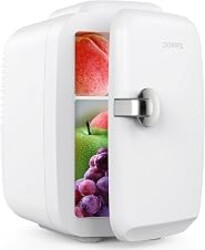 CROWNFUL Mini Fridge, 4 Liter/6 Can Portable Cooler and Warmer Personal Refrigerator for Skin Care, Cosmetics, Beverage, Food,Great for Bedroom, Office, Car, Dorm, ETL Listed (White)