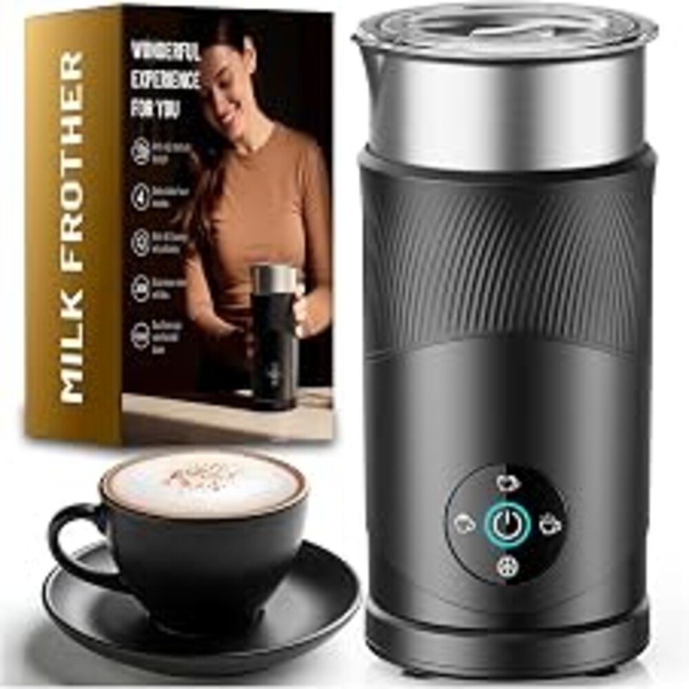 Ecoflarix 350ml Electric Milk Frother: 4-in-1 Hot & Cold,120s Fast Frothing | 450W Milk Steamer With 180ml Foam, Under 55dB For Family Mornings - SUS304 Steel, 2 Whisks for Latte, Cappuccino
