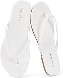 mazeskin Womens Memory Foam Flip Flops Flat Thong Sandals | Soft Vegan Leather Comfortable Cushioned Casual Dressy Beach Summer Minimalist Slim Slide Shoes Indoor Outdoor