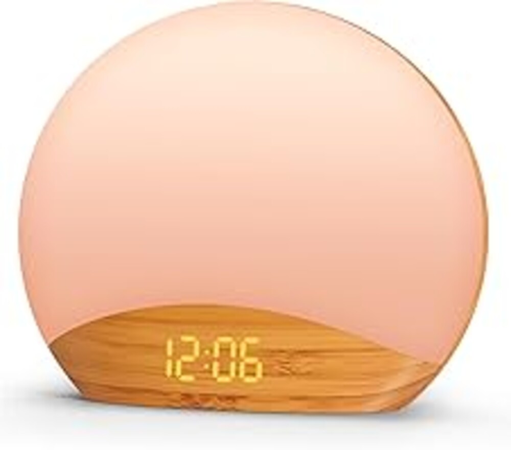 REACHER Wood Grain Sunrise Alarm Clock and Sound Machine Nightlight | Digital Dimmable Clock for Bedroom, 26 Sleep Sounds, White Noise Machine for Baby, Adults, Wake Up Light Alarm Clock for Kids
