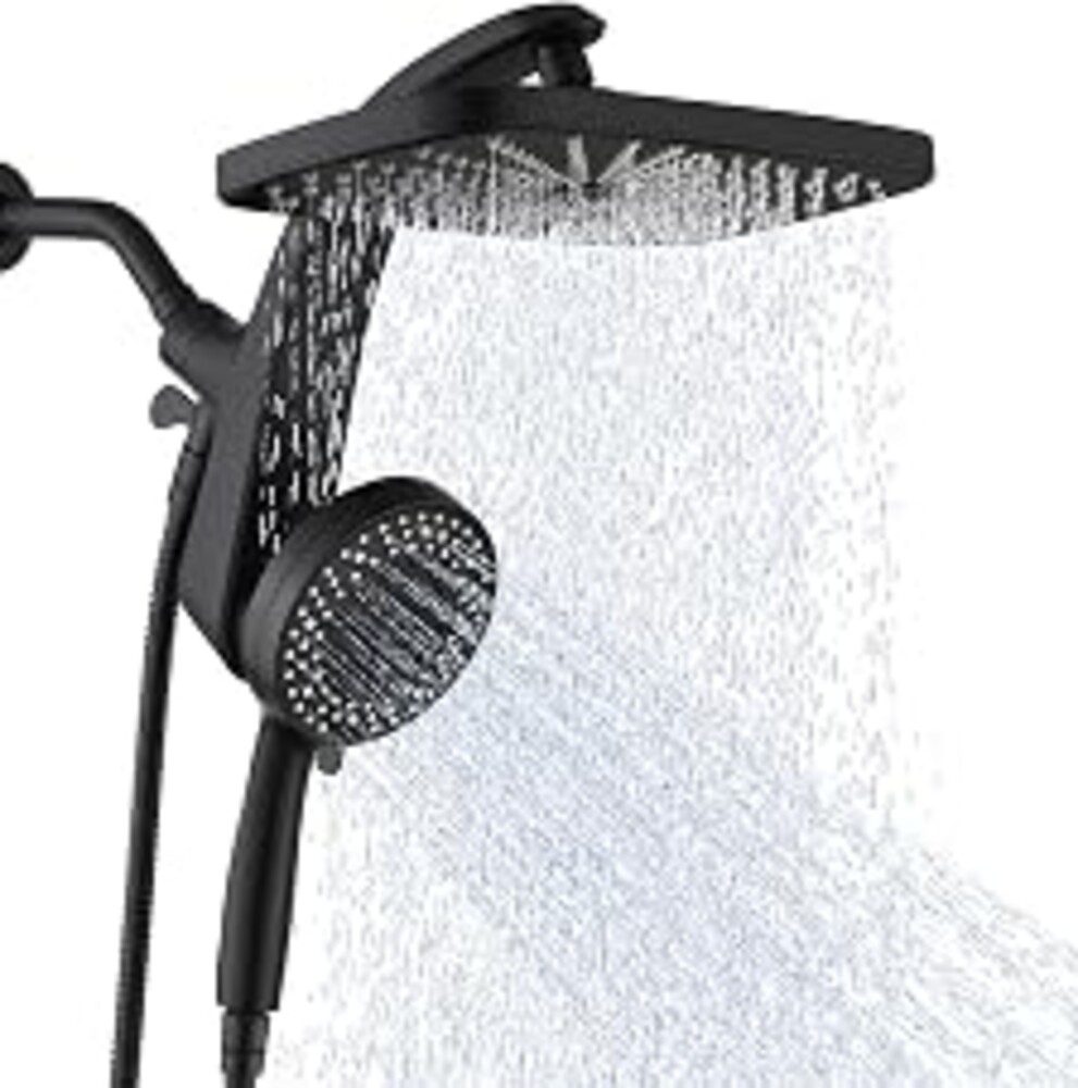 Rain Shower Head with Handheld Showerhead, Black 1.8GPM 460311 | 12" High Pressure Rainfall Shower Heads, 9 Sprays Handheld Showerheads, Magnetic Docking, Power Jets, 59" Shower Hose