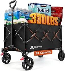 Hikenture Wagons Carts Foldable 330LBS, Heavy Duty Collapsible Wagon | 5.3 CU FT Utility Wagon for Grocery, Garden, Camping & Sports Gear; One-Hand Fold; 360-Degree Wheels with Built-In Brake