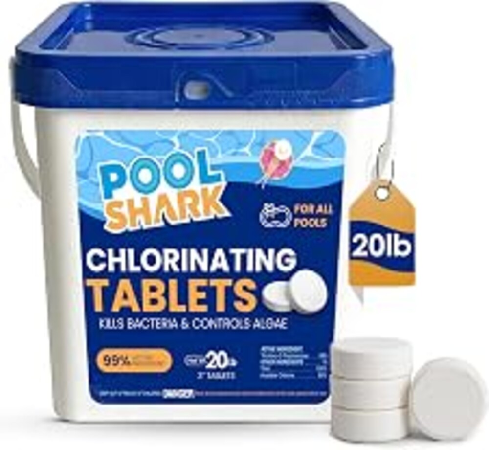 Pool Shark Swimming Pool Chlorine Tablets | 3-Inch Chlorine Tablets | 20 lbs | Slow-Dissolving 90% Active Chlorine Tabs | Pool Chemicals for Inground Pools, Above Ground Pools, Saltwater, Spa, Hot Tub