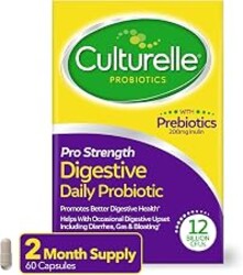 Culturelle Pro Strength Probiotics for Digestive Gut Health*, 12B CFU, 60ct | Daily Prebiotic Probiotic for Women & Men, Synbiotic, Lactobacillus Rhamnosus GG, No Refrigeration Needed, 2 Month Supply