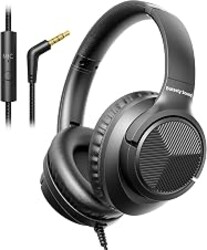 Headphones Wired with Microphone for School, 3.5mm Corded Headphones, Black | Wired Over Ear Foldable Plug in Headphones, 4.9ft Tangle-Free Nylon Cord for School, Tablet, Laptop, MP3/4, Airplane Travel