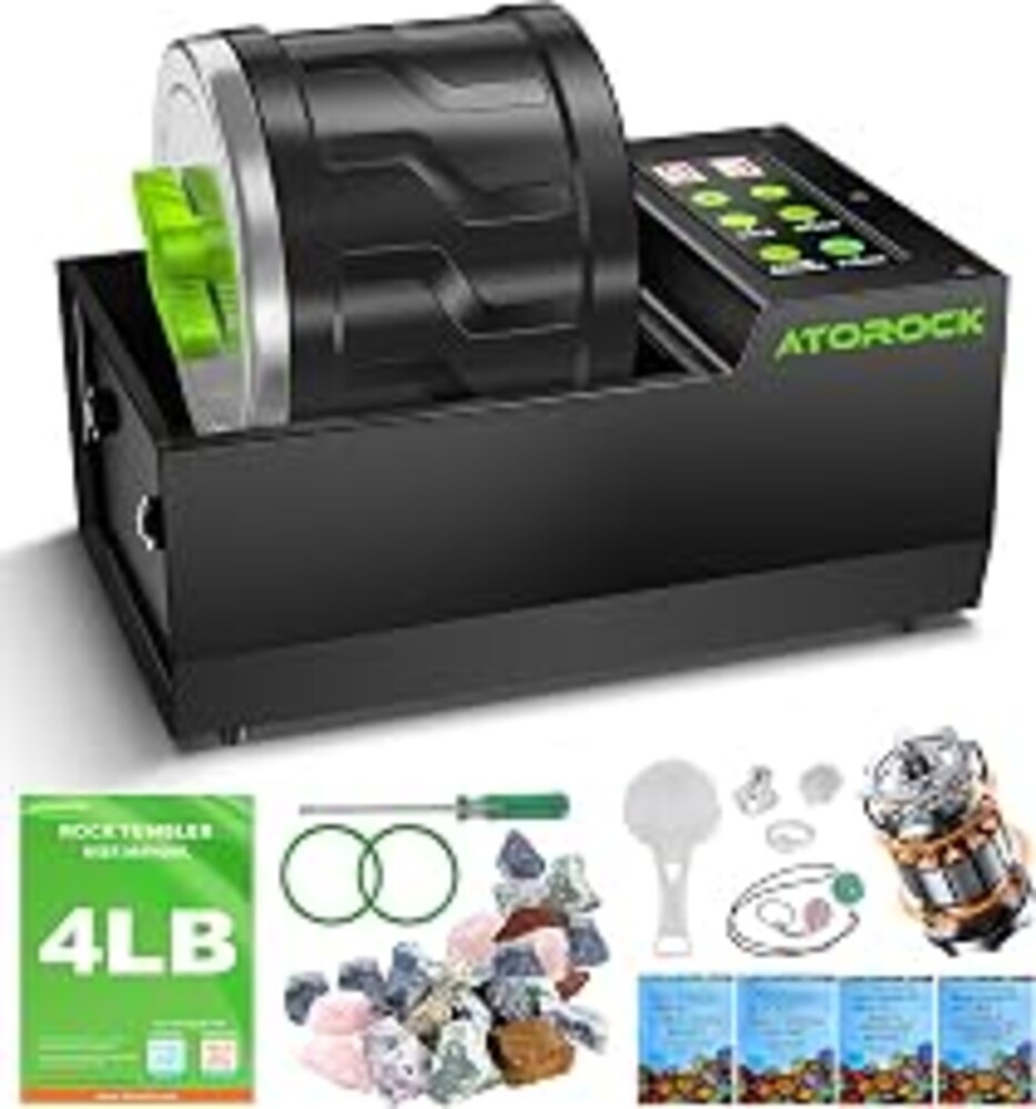 A1 Professional Rock Tumbler Kit, 4LB Extra-Large Barrel with Cutting-Edge Brushless Motor, Adjustable Speed & Timer, Durable Metal Base for Adults & Rock Collectors – Includes Full Accessories