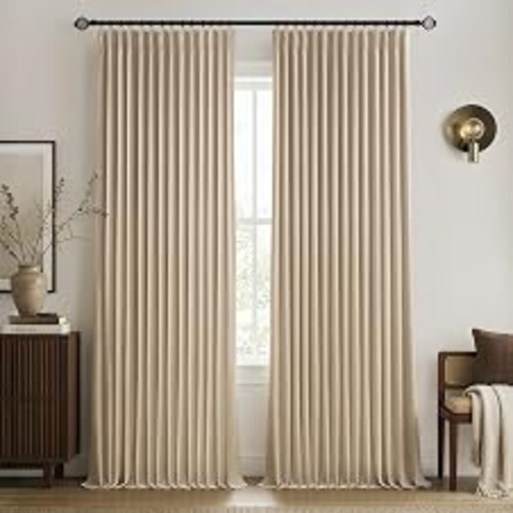 MIULEE Taupe Pinch Pleated 100% Blackout Linen Curtains 40x90 Inches | Room Darkening, Memory Trained, Light Blocking, Black Out Pleat Drapes, Window Curtains for Bedroom Living Room, 2 Panels
