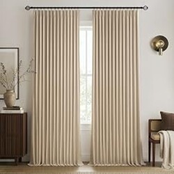 MIULEE Taupe Pinch Pleated 100% Blackout Linen Curtains 40x90 Inches | Room Darkening, Memory Trained, Light Blocking, Black Out Pleat Drapes, Window Curtains for Bedroom Living Room, 2 Panels