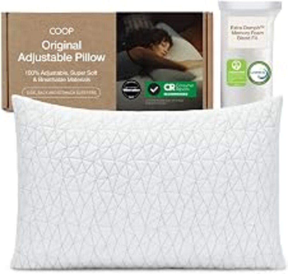 Coop Home Goods Original Adjustable Pillow, King Size Bed Pillow for Sleeping, Cross Cut Memory Foam Pillow - Medium Firm Back, Stomach and Side Sleeper Pillow, CertiPUR-US/GREENGUARD Gold