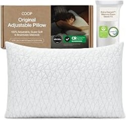 Coop Home Goods Original Adjustable Pillow, King Size Bed Pillow for Sleeping, Cross Cut Memory Foam Pillow - Medium Firm Back, Stomach and Side Sleeper Pillow, CertiPUR-US/GREENGUARD Gold