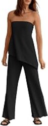 Tankaneo Womens 2 Piece Outfits Asymmetrical Tube Top Wide Leg Pants Knit Vacation Travel 2026 Matching Lounge Sets