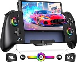 Gammeefy Switch Controller – Hall Effect Joysticks & Enhanced Grip – One Piece Switch Joypad Replacement Switch Pro Controller with 8-Color RGB Lighting, Turbo, Macros - Black, 6.2"/7"