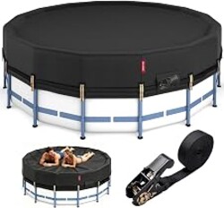 QH.HOME 28Ft Winter Pool Cover,Windproof Ratchet Straps&Thick Fabric | Storm‑Resistant(Ratchet 2K-lb Break Strength),500D One-Piece Tear-Resistant for Above Ground Pools,Blocks Debris & Snow&Water