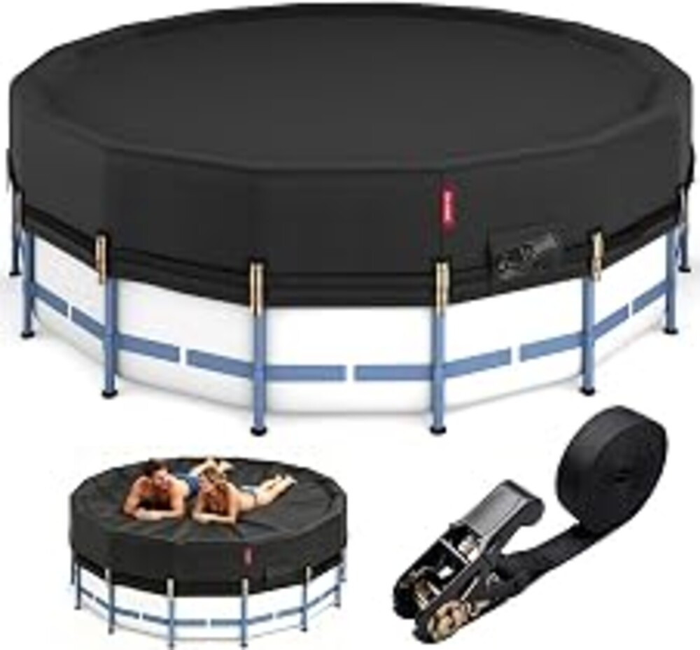 QH.HOME 28Ft Winter Pool Cover,Windproof Ratchet Straps&Thick Fabric | Storm‑Resistant(Ratchet 2K-lb Break Strength),500D One-Piece Tear-Resistant for Above Ground Pools,Blocks Debris & Snow&Water