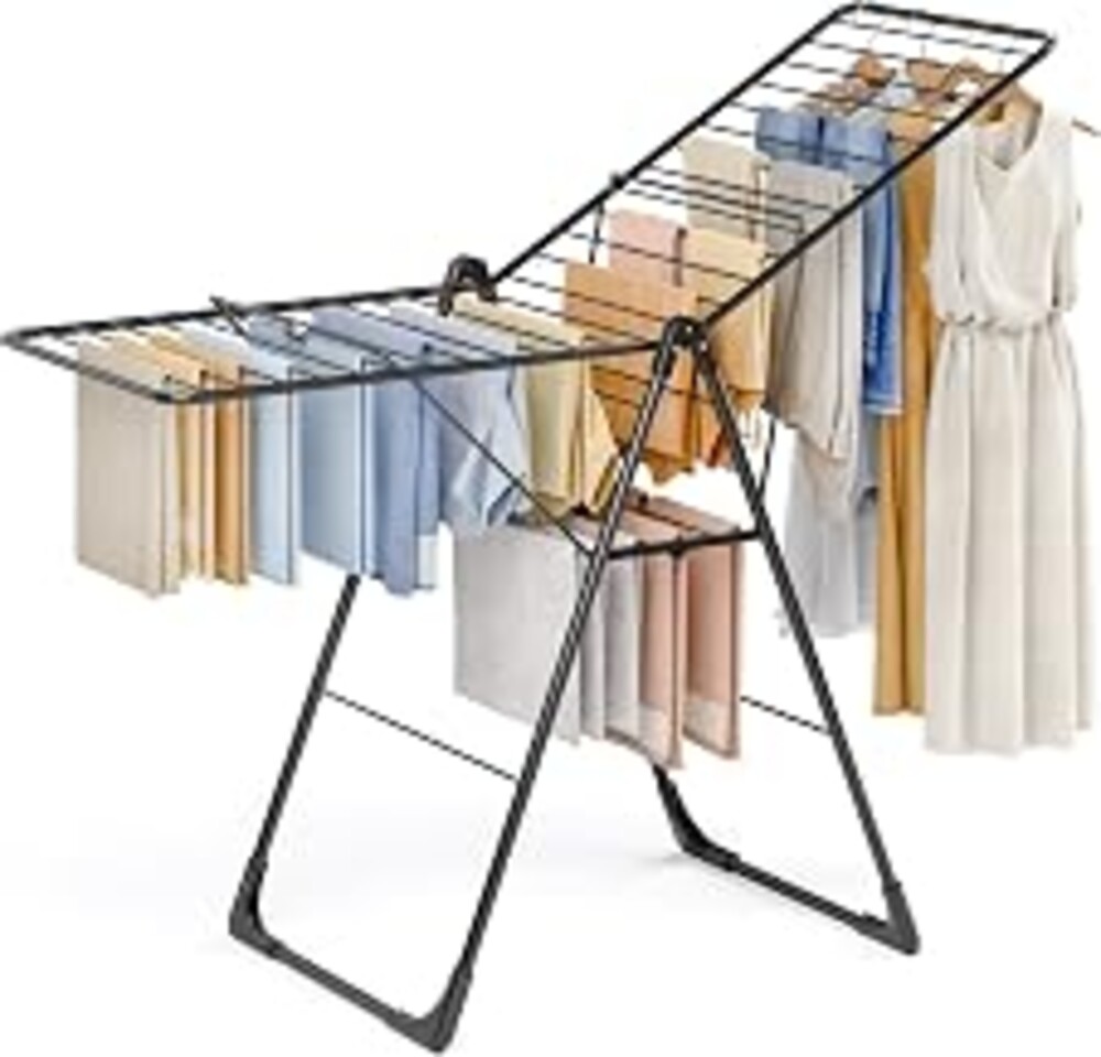 APEXCHASER Clothes Drying Rack, Large Capacity Drying Rack Clothing | Foldable Space-Saving Laundry Rack with Height-Adjustable, Indoors & Outdoors Use, 20.47"D x 70"W x 42.52"H Jet Black