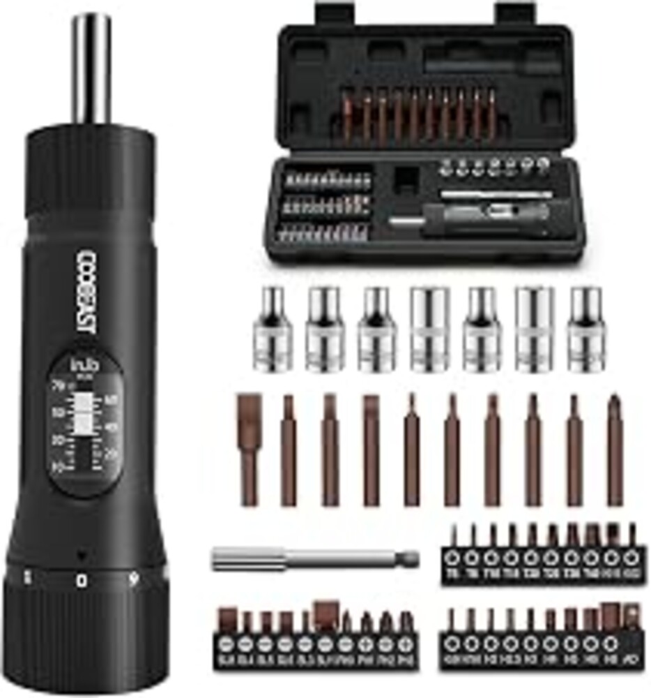 coobeast 49Pcs Preset 1/4” Drive Torque Screwdriver with S2 Bits | Torque Wrench Screwdriver Set, for Maintenance,Tools,Bike Repairing,Mounting,Inch Pound Torque Range 10-70 In-lb