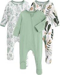 Yoofoss Baby Pajamas 100% Organic Cotton Newborn Sleepers Boy Girl Clothes | Two Way Zipper Footed Pjs for Newborn 0-3 3-6 6-9 12 18 24 Months, 3Pcs Soft Footies, Sleep and Play Baby Essentials