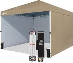 CROWN SHADES 10X10 Commercial Pop Up Canopy Tent with Sidewalls, Beige | 300D Silver-Coated Fabric, UPF 50+, STO-N-Go Bag, One Push Instant Event Shelter for Events, Parties, Camping
