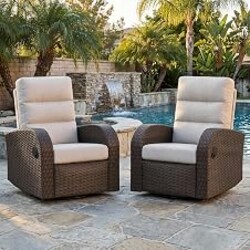 LayinSun Oversized Wicker Outdoor Swivel Glider Recliner with Adjustable Backrest & Footrest, Patio Reclining Lounge Chair - Set of 2