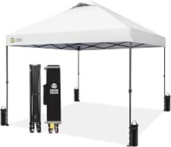 CROWN SHADES 10x10 Pop Up Canopy Tent, Outdoor Canopy, White | Patented CENTERLOK One Push Instant,Outdoor Canopy with STO-N-GO Bag,8 Stakes &4 Sand Bags,Waterproof,Vented,Beach,Camping