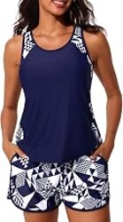 Summer Mae Blouson Women's Tankini Swimsuits Tummy Control Bathing Suits | Swim shorts with pockets,modest top with removable padded,2-piece swimwear 2026 for beach,pool,cruise