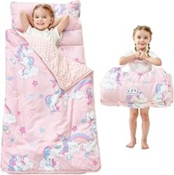 Lasoftan Toddler Nap Mat with Pillow and Blanket, Extra Large Rolled Napping Mats,Slumber Bags for Boys Girls,Kids Sleeping Bag for Daycare, Preschool Travel Camping